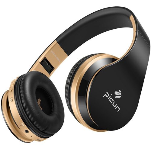 Wireless Headphones Bluetooth Headphone Hifi Stereo Bass Foldable Lightweight Headset for Computer Cell Phones TV, Tablet, Laptop with Mic Volume Control TF Card Gold