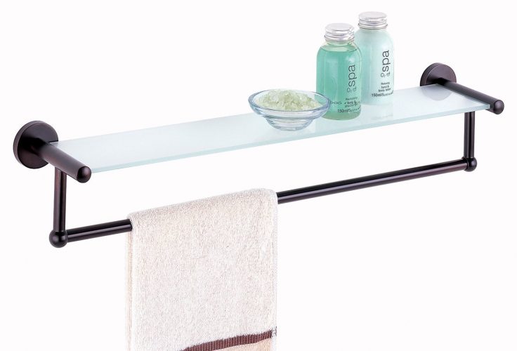 The All Oil Rubbed Glass Shelve with Towel Bar by Organize It All- bathroom shelves