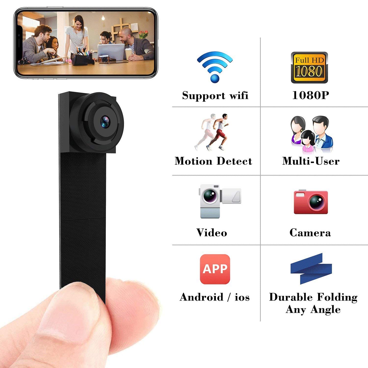 Spy Camera 1080P Hidden Mini Camera Wifi Wireless Small Portable Security Cameras with Motion Detection Indoor Outdoor for Home Office