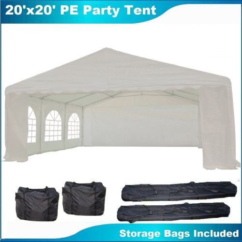 20'x20' PE Party Tent White - Heavy Duty Wedding Canopy Carport Gazebo - with Storage Bags - By DELTA Canopies - Party Tents