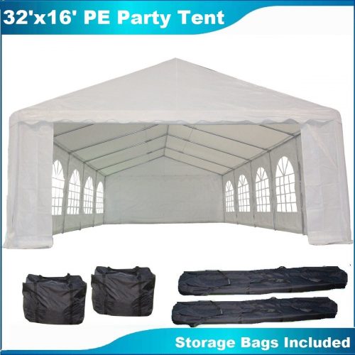 32'x16' PE Party Tent White - Heavy Duty Wedding Canopy Carport Shelter - with Storage Bags - By DELTA Canopies - Party Tents