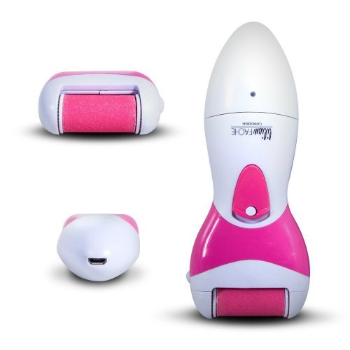  Lilian Fache Electronic Pedicure Foot File with Diamond Crystals - Electric Pedi Tool (no pressure required) USB Re-Chargeable - 1 Coarse and 1 Replacement Xtra Course Head, Pink  - Foot Callus Removers
