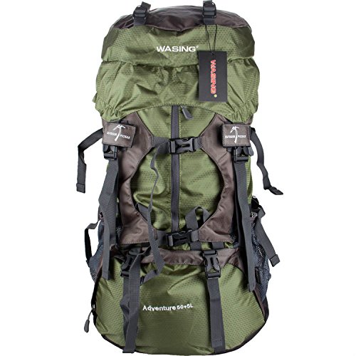  WASING 55L Internal Frame Backpack Hiking Backpacking Packs for Outdoor Hiking Travel Climbing Camping Mountaineering with Rain Cover WS-55Lpack - External frame pack