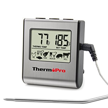 ThermoPro TP16 Large LCD Digital Cooking Food Meat Thermometer for Smoker Oven Kitchen BBQ Grill Thermometer Clock Timer - meat thermometer