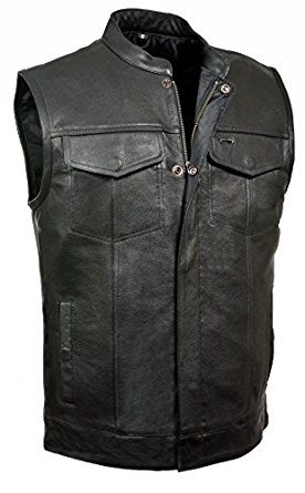  LEATHER KING MOTORCYCLE CLUB VEST ZIPPER AND SNAPS 1" MANDARIN COLLAR - Motorcycle Vest for Men 
