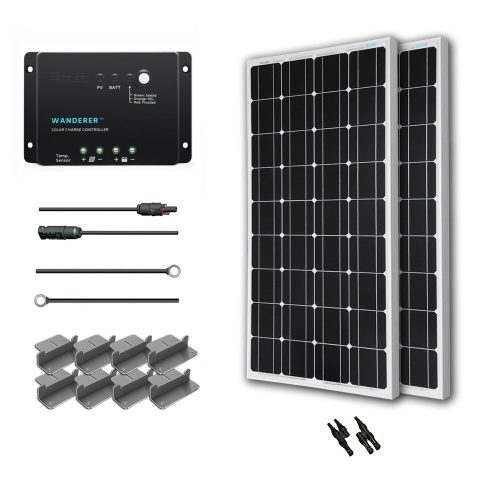 Renogy 200 Watt 12 Volt Monocrystalline Solar Starter Kit with Wanderer - Monocrystalline Solar Panels
