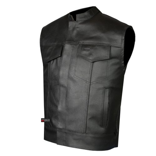 SOA Men's Leather Vest Anarchy Motorcycle Biker Club Concealed Carry Outlaws - Motorcycle Vest for Men 