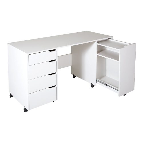 CREA SEWING CRAFT TABLE ON WHEELS (PURE WHITE) FROM SOUTH SHORE- SEWING CABINET