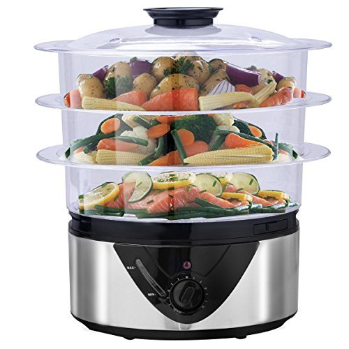 Costzon Electric Food Steamer, 3 Tier 8 Quart Stainless Steel Healthy Cooker - Electric Vegetable Steamers 