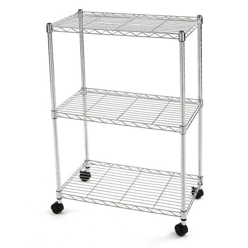 Finnhomy 3 Tier Heavy Duty Wire Rack Shelving with Wheels, Metal Adjustable Rolling Shelving Unit, Thicken Steel Tube Chrome - collapsible storage rack