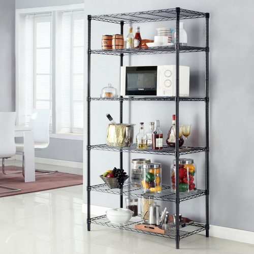 LANGRIA 6 Tier Shelving Units Wire Storage Rack Freestanding Heavy Duty Extra Large Wire Rack for Garage Kitchen Workshop, 661 lbs Weight Capacity, 35.4’’x17.7’’x78.7’’, Black - collapsible storage rack