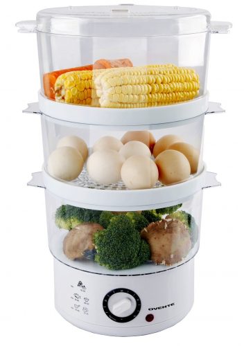 Ovente FS53W 7.5-Quart 3-Tier Electric Vegetable and Food Steamer, White - Electric Vegetable Steamers 