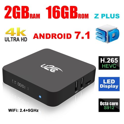 Android 7.1 Smart TV Box U2C Z Plus Amlogic S912 Octa Core 2GB RAM 16GB ROM 4K Ultra HD H.265 2.4G 5G Dual-Band Wifi with LED Display Gigabit 1000M LAN Ethernet