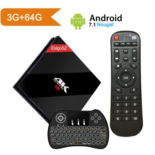10. [Powerful 3GB / 64 GB] Android 7.1 TV BOX with Wireless Backlit Keyboard, EstgoSZ Smart Google TV Box 3G/64G Amlogic S912 Octa Core 64 bits with Dual  Band WIFI 1000M LAN, 2017 Top Android Tv Box