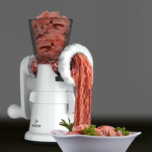 Gideon Hand Crank Manual Meat Grinder with Powerful Suction Base / Heavy Duty with Stainless Steel Blades / Quickly and Effortlessly Grind Meat, Vegetables, Garlic, Fruits, etc