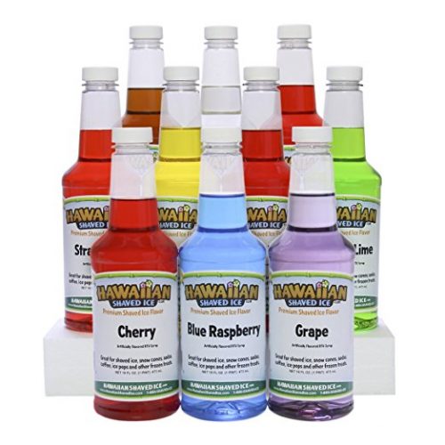 Hawaiian Shaved Ice 10 Flavor Syrup Package | Pack Includes 10 Snow Cone Syrup Flavors (16oz. Each) | Best Snow Cone Sample Pack | For Household or Commercial Use