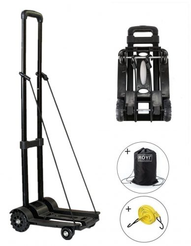 Folding Hand Truck, 70 Kg/155 lbs Heavy Duty 4-Wheel Solid Construction Utility Cart Compact and Lightweight for Luggage, Personal, Travel, Auto, Moving and Office Use - Portable Fold-Up Dolly by ROYI-hand truck