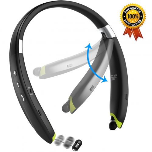 [Newest Design] Foldable Bluetooth Headset, Senbowe™ Upgrade Wireless Neckband Bluetooth Headset with Retractable Earbud and Foldable Design for iPhone, Android, Other Bluetooth Enabled Devices - Wireless Neckband Headset
