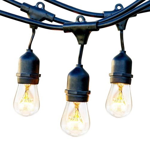 Brightech Ambience Pro Waterproof Outdoor String Lights with Hanging Sockets - 48 Ft Market Cafe Edison Vintage Bistro Commercial Grade Strand for Patio