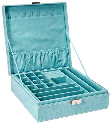 KLOUD City Two- Layer Lint Jewelry Box Organizer Box Organizer Display Storage Case With Lock .(blue)