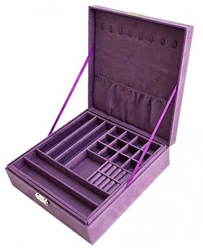 Sodynee Two- Layer Lint Jewelry Box Organizer Display Storage Case with Lock