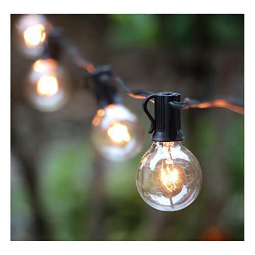 25Ft G40 Globe String Lights with Clear Bulbs, UL listed Backyard Patio Lights, Hanging Indoor/Outdoor String Lights for Bistro Pergola Deckyard Tents Market Cafe Gazebo Porch Letters Party Decor, Black