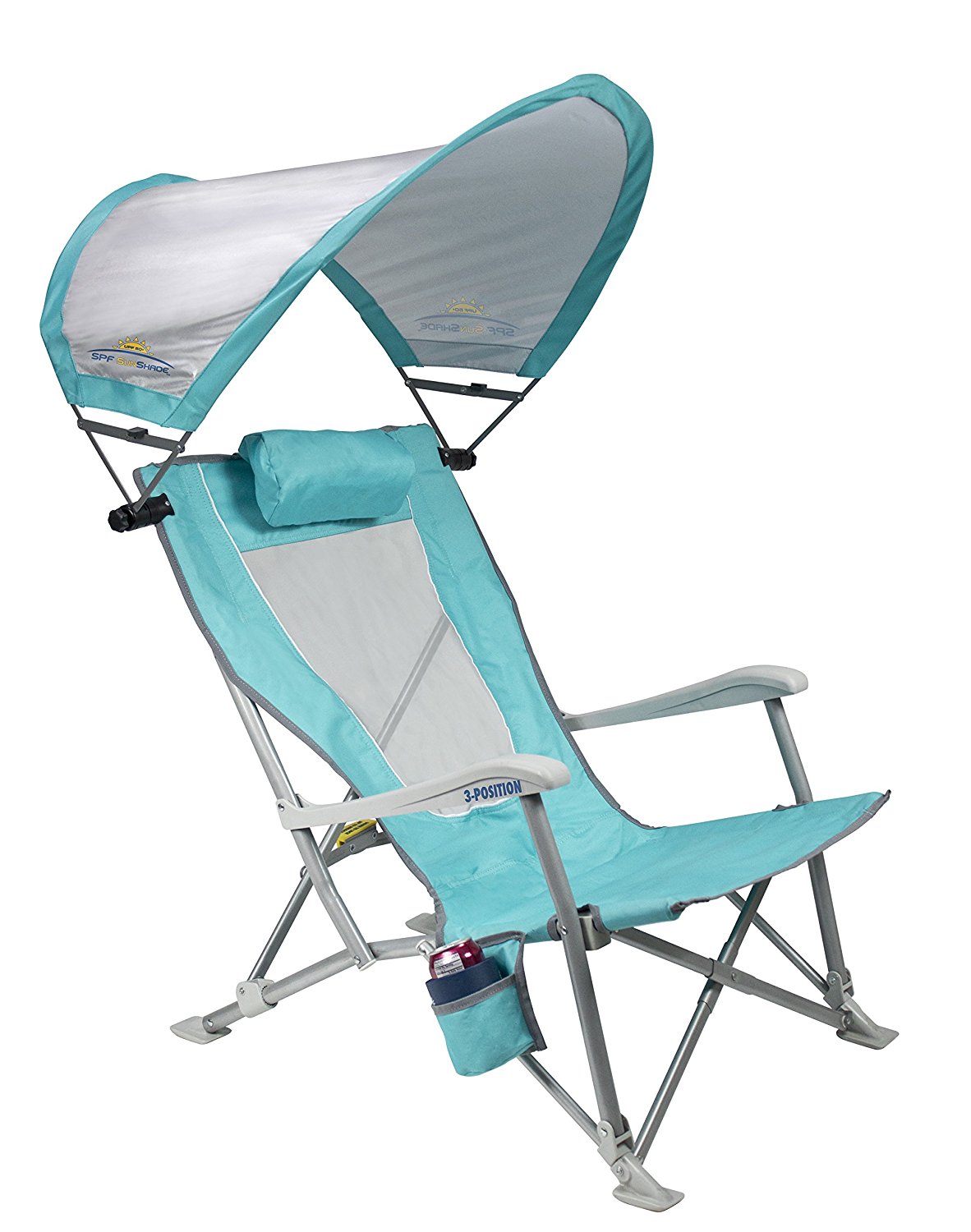 GCI Waterside SunShade Folding Beach Recliner Chair with Adjustable SPF Canopy - Reclining Beach Chair