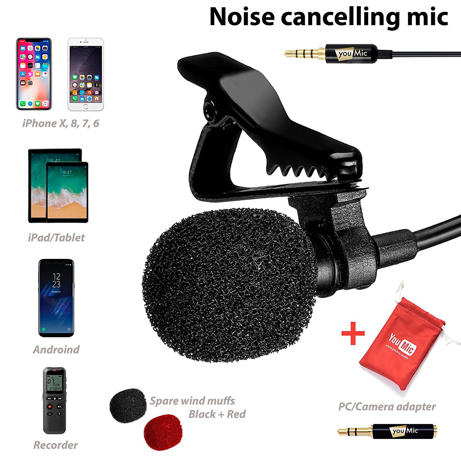 Lavalier Lapel Microphone with Easy Clip-On System [Perfect for Recording YoutubeVlog Interview/Podcast