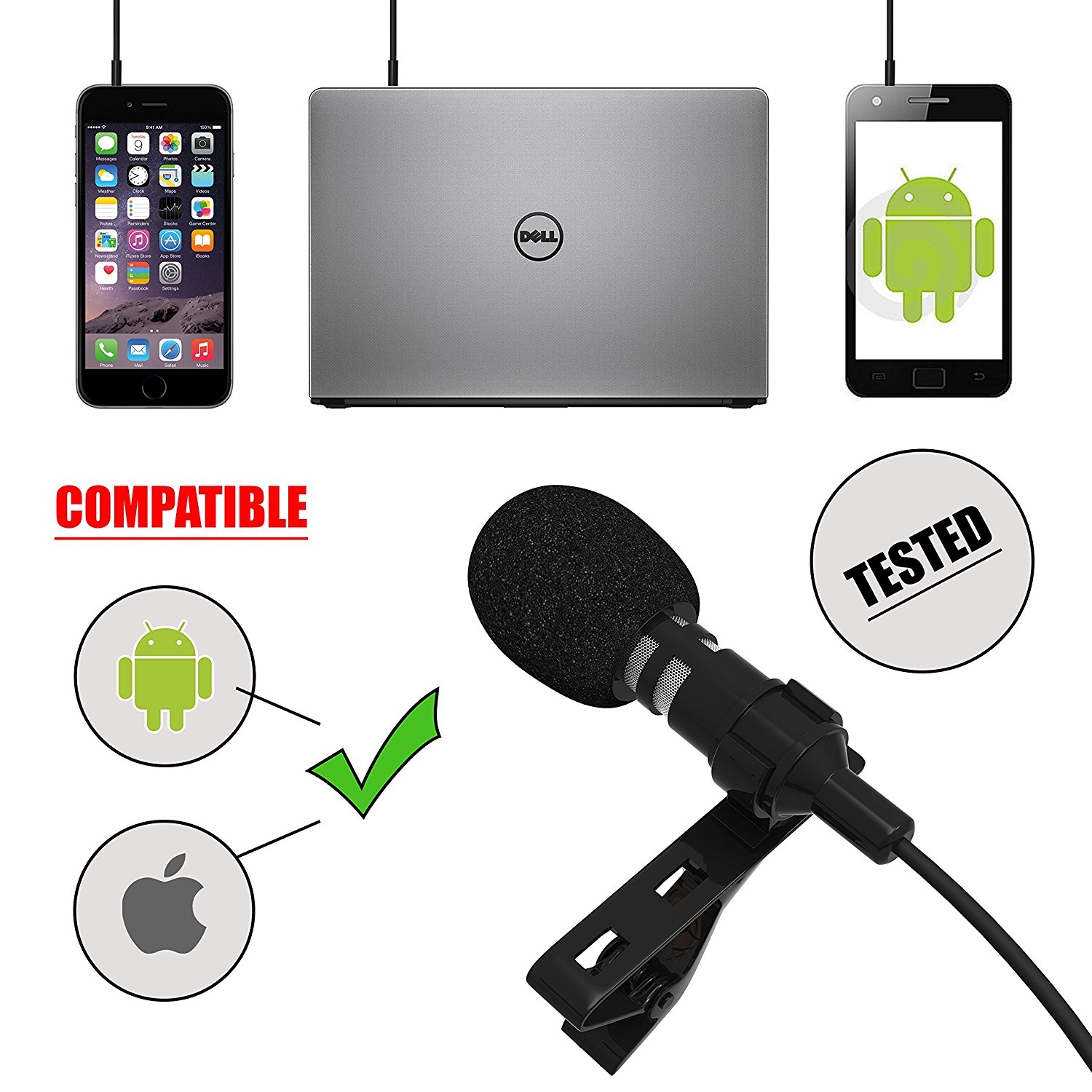 Living Venue Professional Voice Recording Lavalier Lapel Microphone for Vlogs, Smartphones, Tablets, Apple iPhone, DSLR Cameras! Best, Clip-On Lapel Microphone With FREE EXTRAS