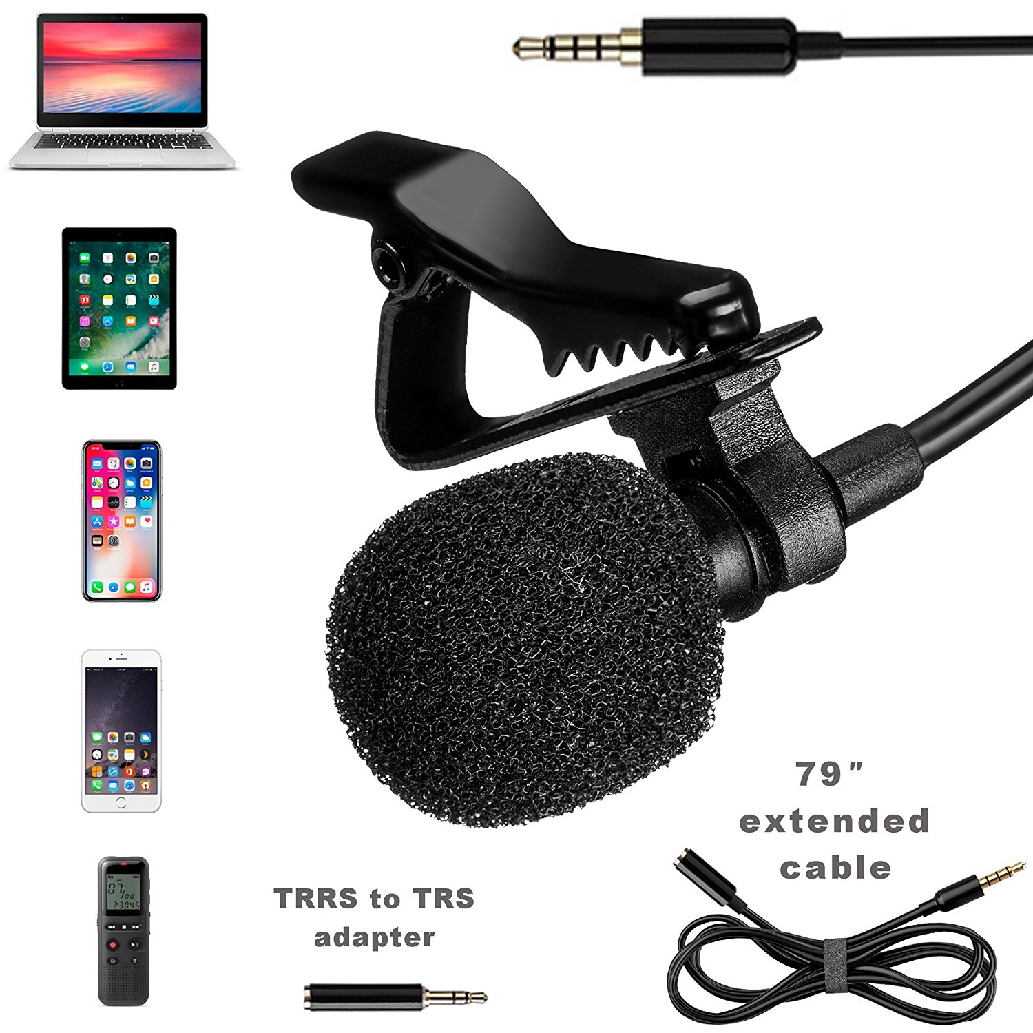 Lavalier Microphone - Professional Lapel Mic For Recording Interview, Podcast, Speech, Vlog, Video, Youtube - External Mic For iPhone, Android, Laptop - Pro Grade Lapel Microphone - Clip-On Microphone