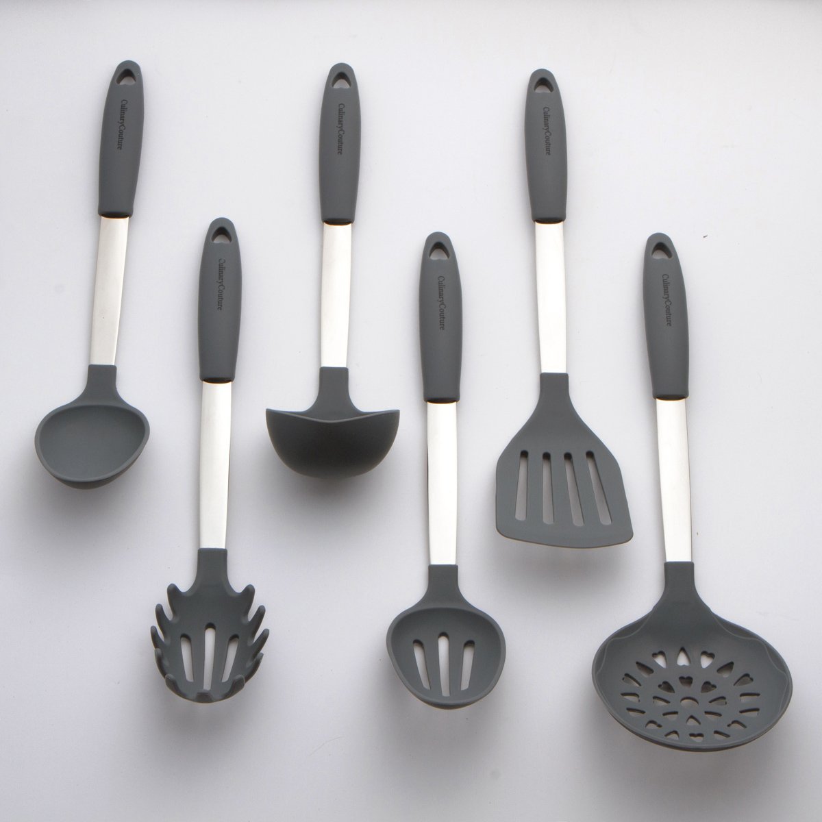 Cool Gray Kitchen Utensils Set [Silicone and Stainless Steel Heat Resistant]