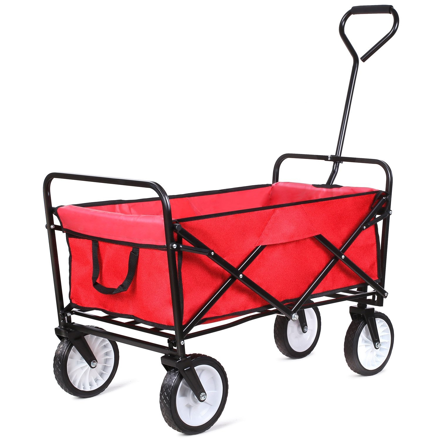 Femor Collapsible Folding Outdoor Utility Wagon [Heavy Duty Garden Cart]-Red