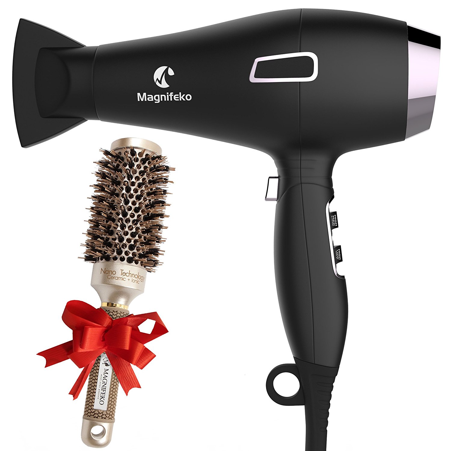 Ionic Hair Dryer with FREE Ceramic Blowdrying Brush | Anti-Frizz blow dryer with Extra-Fast 1875W Motor and Concentrator Nozzle | Professional Hairdryer for Men and Women