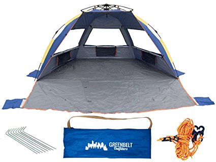 Greenbelt XL Beach Tents Sun Shade | Wind Proof Shelter 65+ UPF Protection | Family Sized Comfort | Easy Pop Up Tent | Extra Strength Heavy-Duty Poles | For Family, Infant, Toddlers, Baby