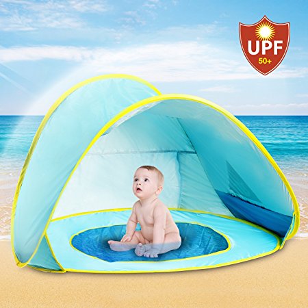 Hippo Creation UV Protection Baby Beach Tent with Pool, Pop-up Sun Canopy Shelter, Kiddie Beach Umbrella, Excellent for Infant and Kid up to 3 Years Old. - Beach Infant tent