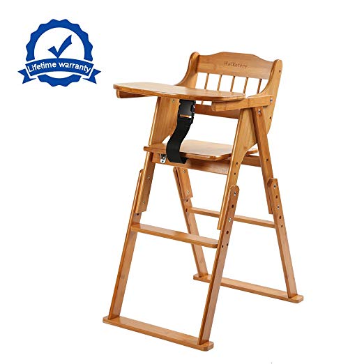 Wooden Folding Baby High Chair With Tray Adjustable Bamboo Height Chair - Wooden high chair
