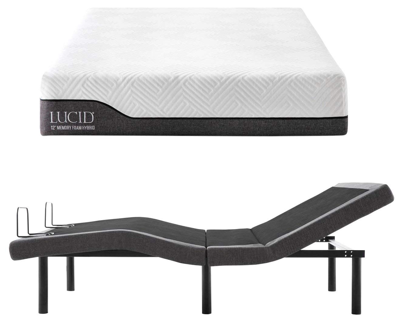 LUCID L300 Adjustable Bed Base with 12 Inch Memory Foam Hybrid mattress