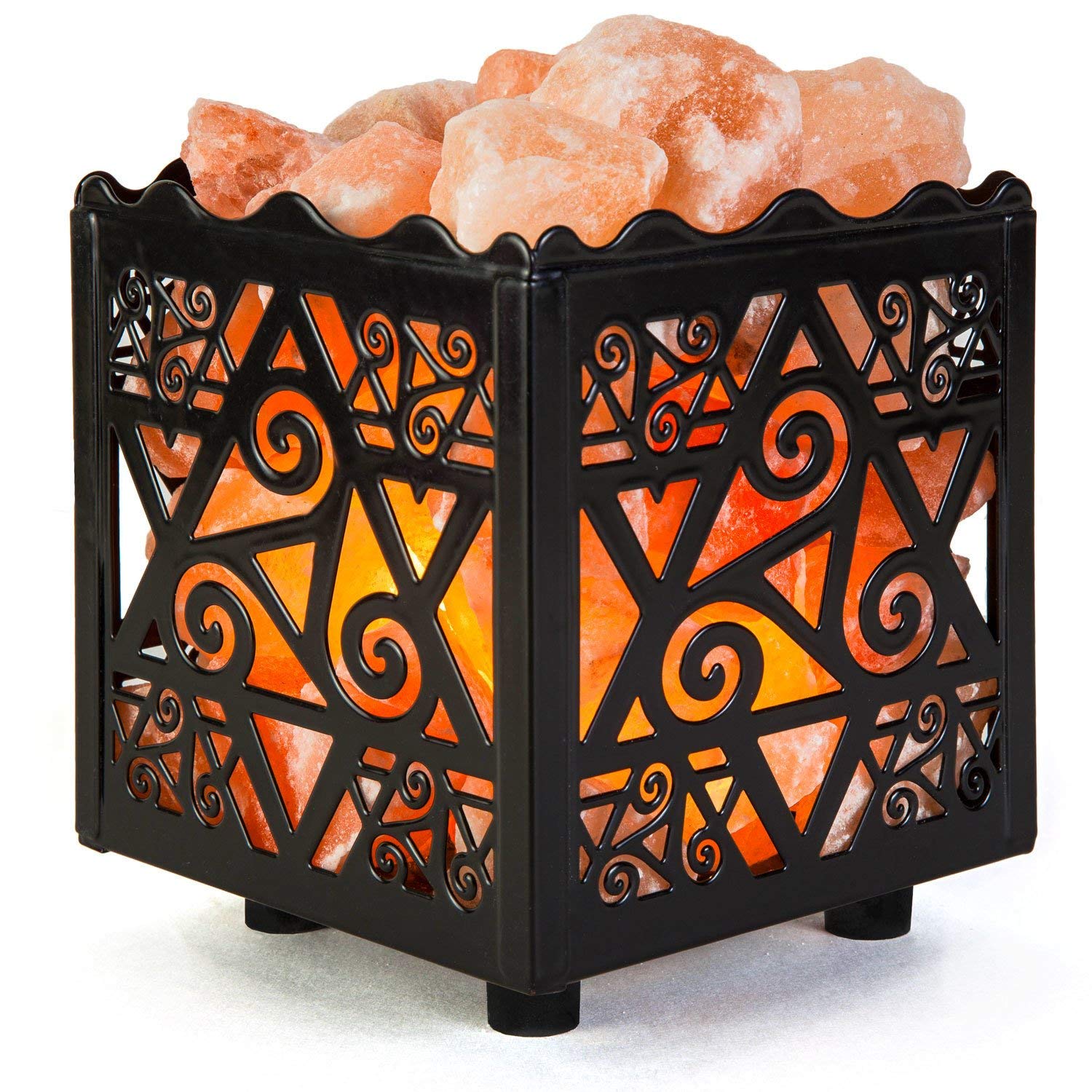Crystal Decor Natural Himalayan Salt Lamp in Star Design Metal Basket with Dimmable Cord - salt lamp