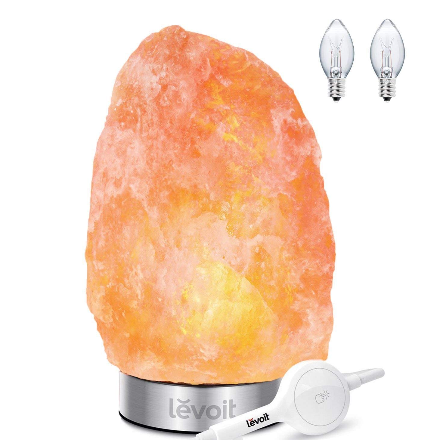 LEVOIT Kyra Himalayan Salt Lamp Pink Crystal Hand Carved Hymalain Premium Stainless Steel Base, Dimmable Touch Switch, Holiday Gift, (UL-Listed, 2 Extra Original Bulbs Included)