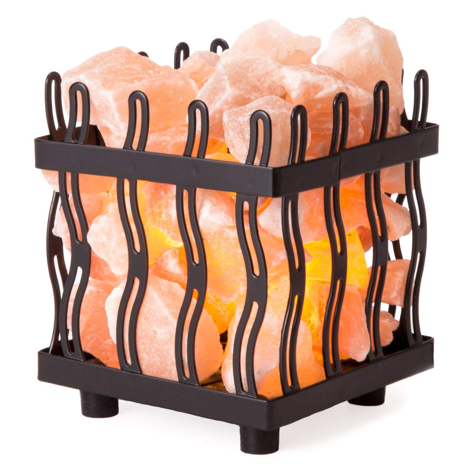 Crystal Allies Natural Himalayan Salt Wire Mesh Basket Lamp with Cord (Flare)
