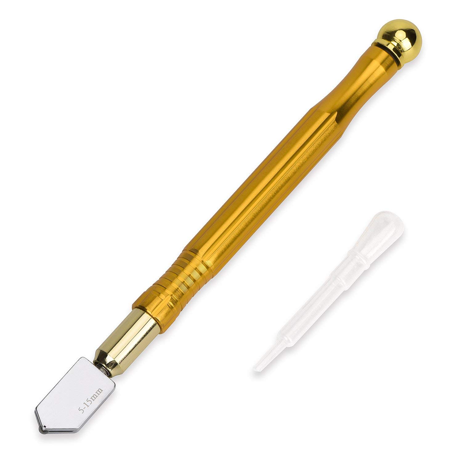 Adaone 5mm-15mm Metal Handle Pencil Style Oil Feed Tungsten Carbide Tip Glass Cutter Cutting Tools, Mosaic/Tiles/Stained Glass Cutting Tool(Gold)