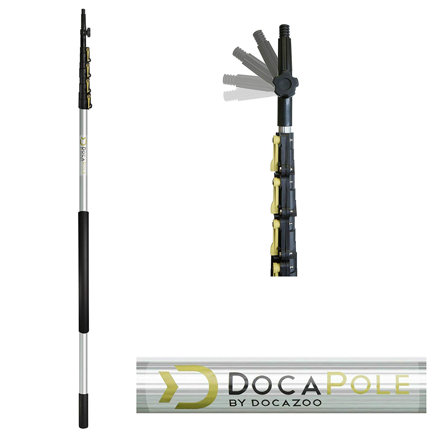 DocaPole 6-24 foot Extension Pole - Multi-Purpose Telescopic Pole//Light Bulb Changer//Paint Roller//Duster Pole//Telescoping Pole for Window Cleaning, Gutter Cleaning, and Hanging Lights