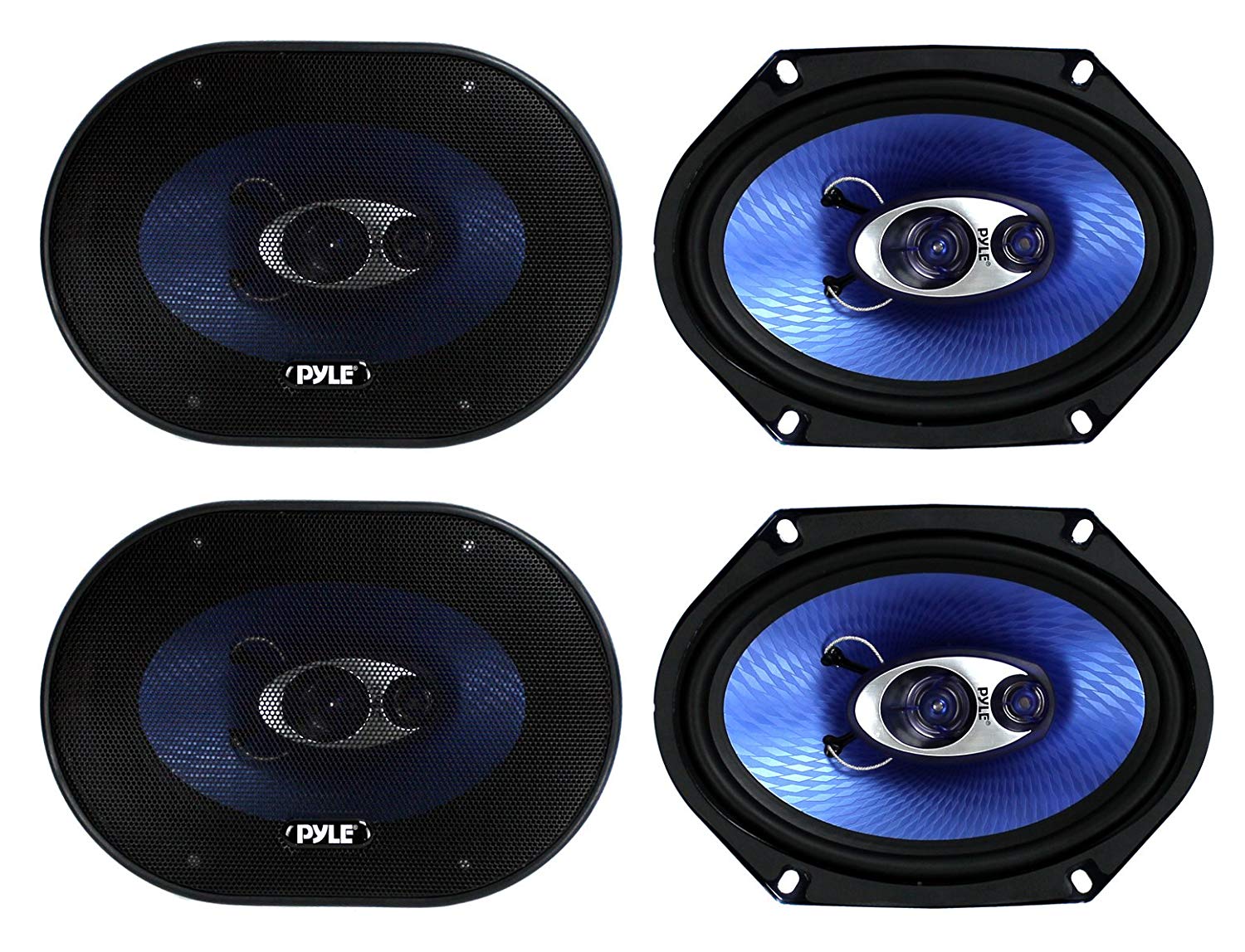 4) NEW Pyle PL683BL 6x8" 720 Watt 3-Way Car Coaxial Audio Speakers Stereo - Blue