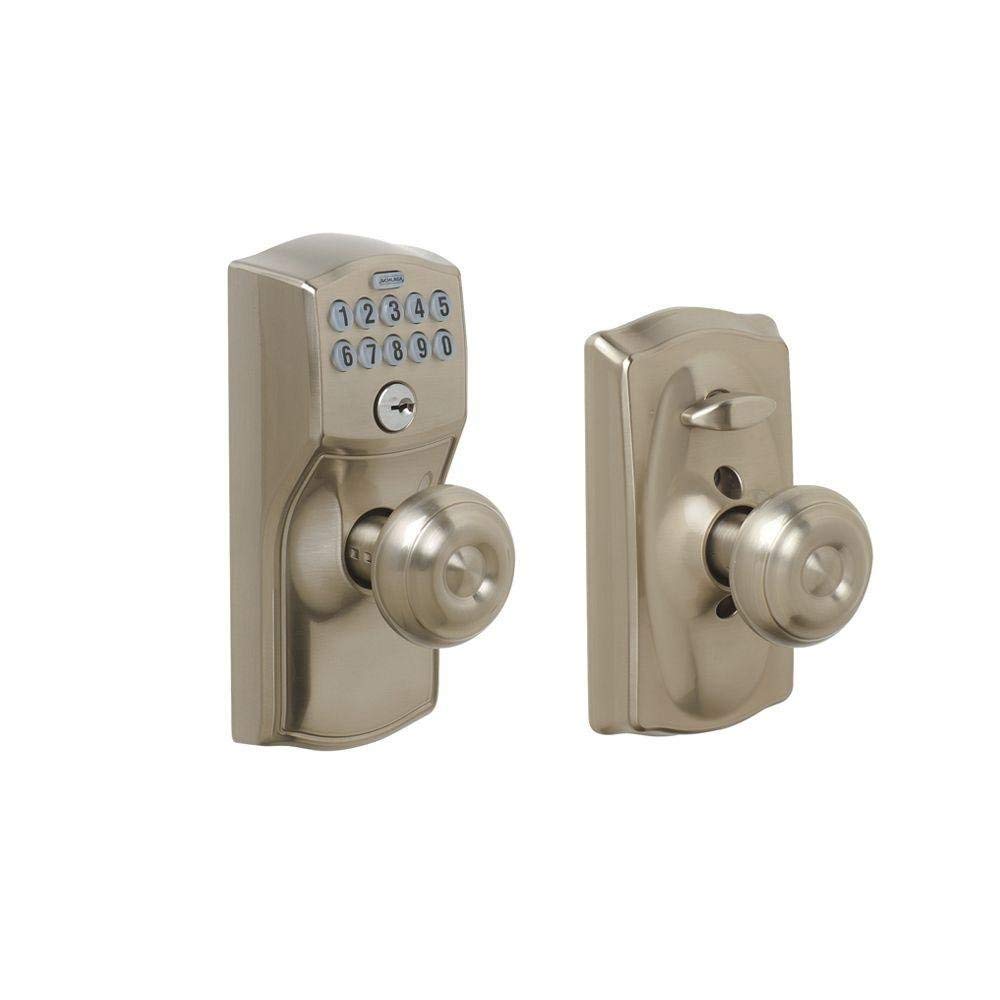 Schlage FE595 CAM 619 GEO Camelot Keypad Entry with Flex- Lock and Georgian Style Knobs, Satin Nickel