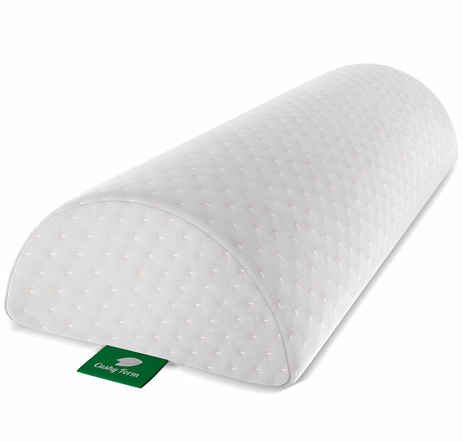 Cushy form back pain relief half-moon bolster/wedge – provides best support for sleeping on side or back – memory foam semi-roll leg/knee pillow with washable organic cotton cover (large, white)