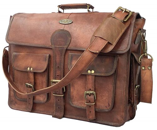DHK 18 Inch Vintage Handmade Leather Messenger Bag for Laptop Briefcase Best Computer Satchel School distressed Bag