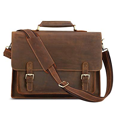 Kattee Real Leather Shoulder Briefcase, 16" Laptop Tote Bag
