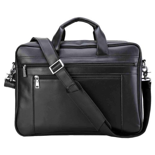 Polare Men's Full Grain Leather 17.7'' Briefcase Laptop Business Bag Black