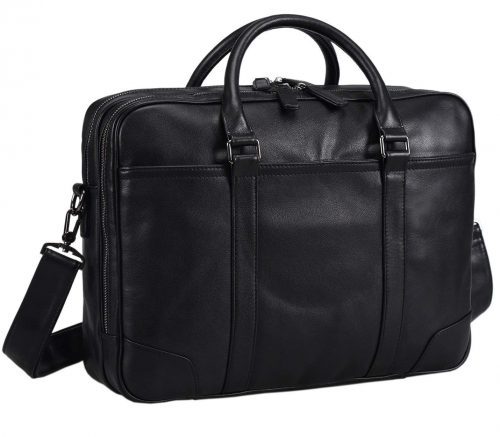Polare Soft Real Leather Double Zipper Laptop Computer 16'' Briefcase Business Bag
