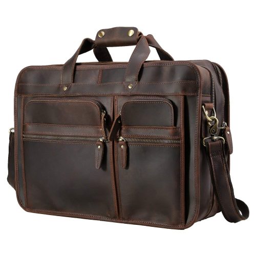 Polare Men's 17" Full Grain Leather Messenger Bag for Laptop Briefcase Tote